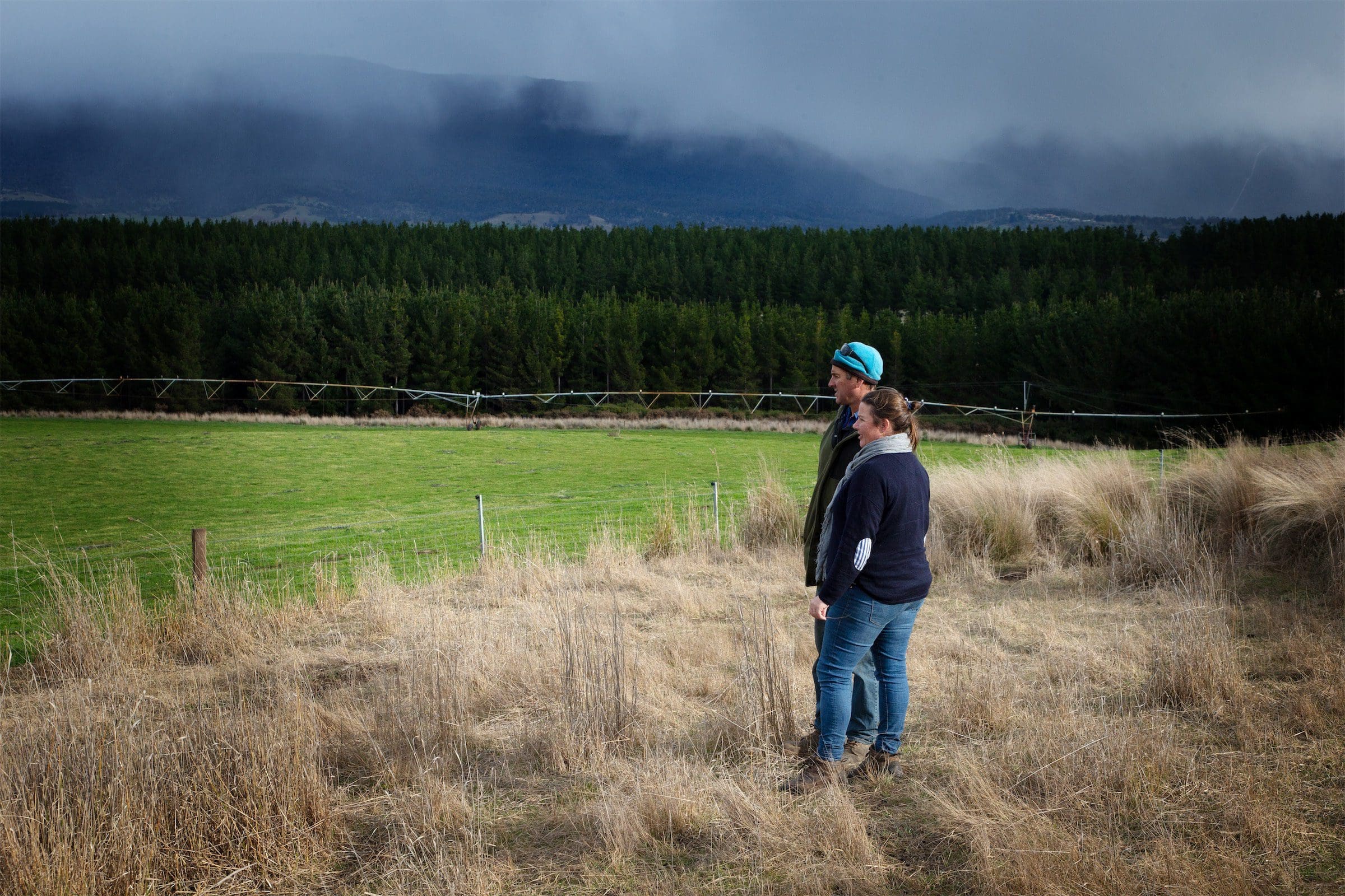 Two people in paddock | Private Carbon Forest Farming | ActivAcre Tasmania